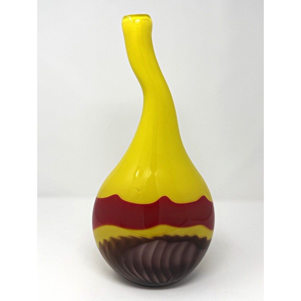 Yellow Red Brown Swirl Art Glass Vase Glossy Decorative Finish